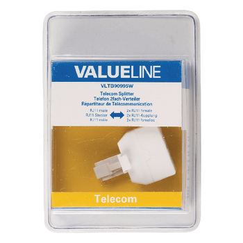 VLTB90995W Telecom-adapter rj11 (4/6) male - 2x rj11 (4/6) female wit Verpakking foto